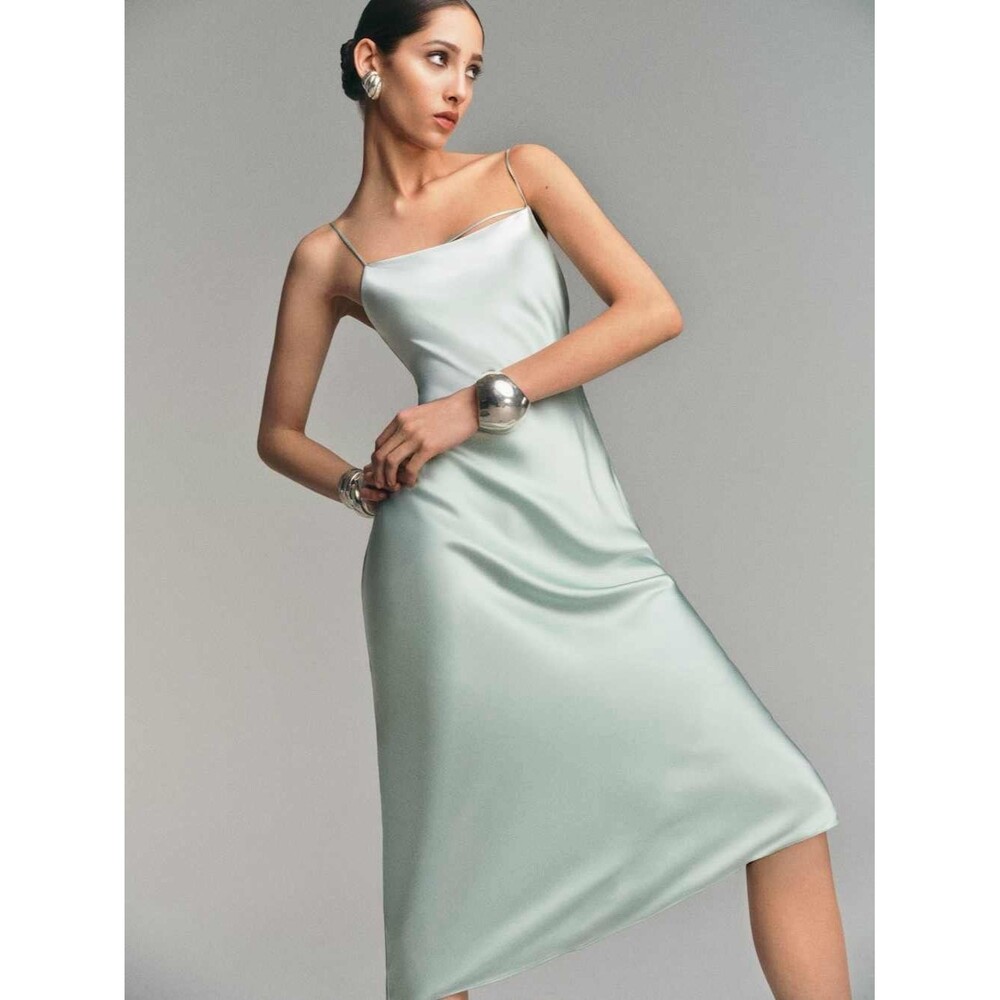 NWOT Reformation Cardi Silk Dress Elegant Mint Green Slip Dress  Orig. $278 - Picture 2 of 14